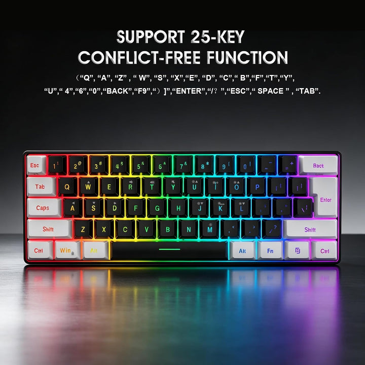 Snpurdiri 60% Percent Gaming Tastatur, Ergonomische Kleine Mini Gaming Tastatur, Silent Compact RGB