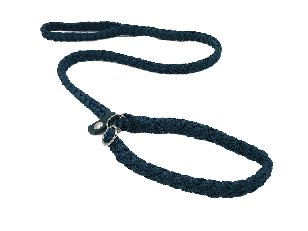 HWP Agility Leine Retrieverleine mit Halsband + Zugstop, Handgeflochten 12mm x 150cm, Petrol