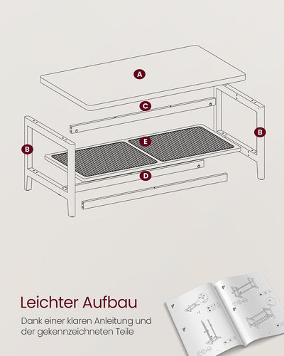 VASAGLE Couchtisch 2 Ebenen, Wohnzimmertisch mit Stauraum, Tisch Wohnzimmer, Sofatisch mit Ablage au