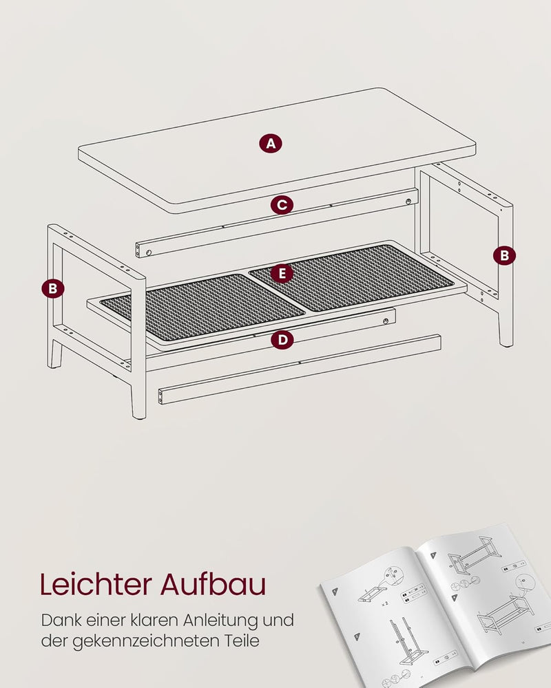 VASAGLE Couchtisch 2 Ebenen, Wohnzimmertisch mit Stauraum, Tisch Wohnzimmer, Sofatisch mit Ablage au