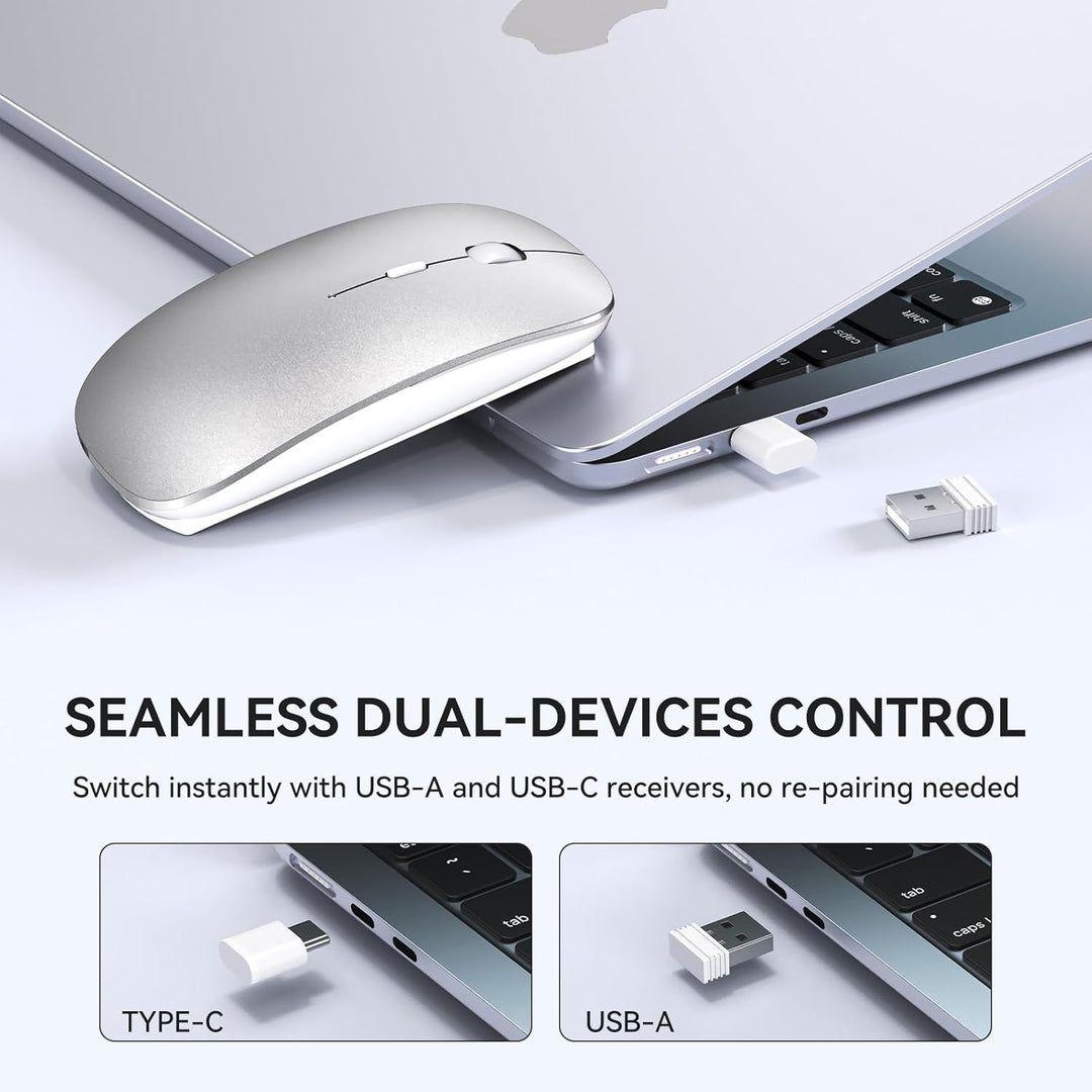 RaceGT Maus Kabellos USB-C & USB-A, Mouse Aufladbar 2,4GHz Leise klick 3 Adjustable DPI Level mit 4