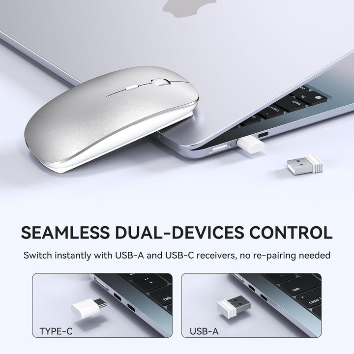 RaceGT Maus Kabellos USB-C & USB-A, Mouse Aufladbar 2,4GHz Leise klick 3 Adjustable DPI Level mit 4