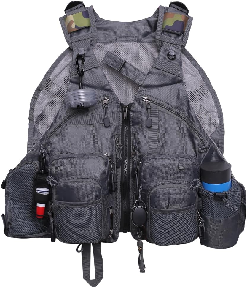 Kylebooker Fliegenfischen Weste Angelweste Einstellbare Grösse Maschen Multi-Taschen Jacke Einheitsg