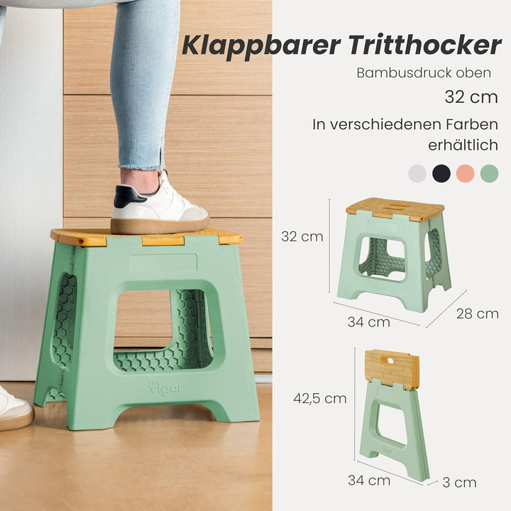 Vigar Kompakte Tritthocker Klappbar für Erwachsene, 32 cm, Klapphocker Faltbar 150 kg rutschfest, Le