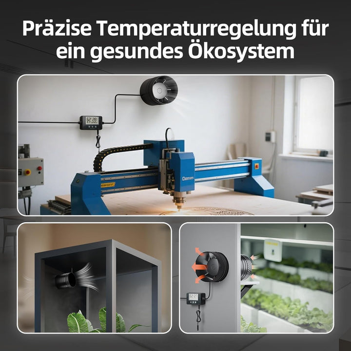 Rohrlüfter 100mm mit Feuchtigkeitssensor Temperatursensor Timer Automatische Belüftung, 95-310m³/h 6