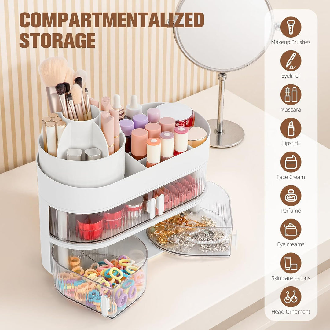 FoiiLiio Make Up Kosmetik Organizer mit Drehbarer Schubladen, Beauty Makeup Organizer Schminktisch,