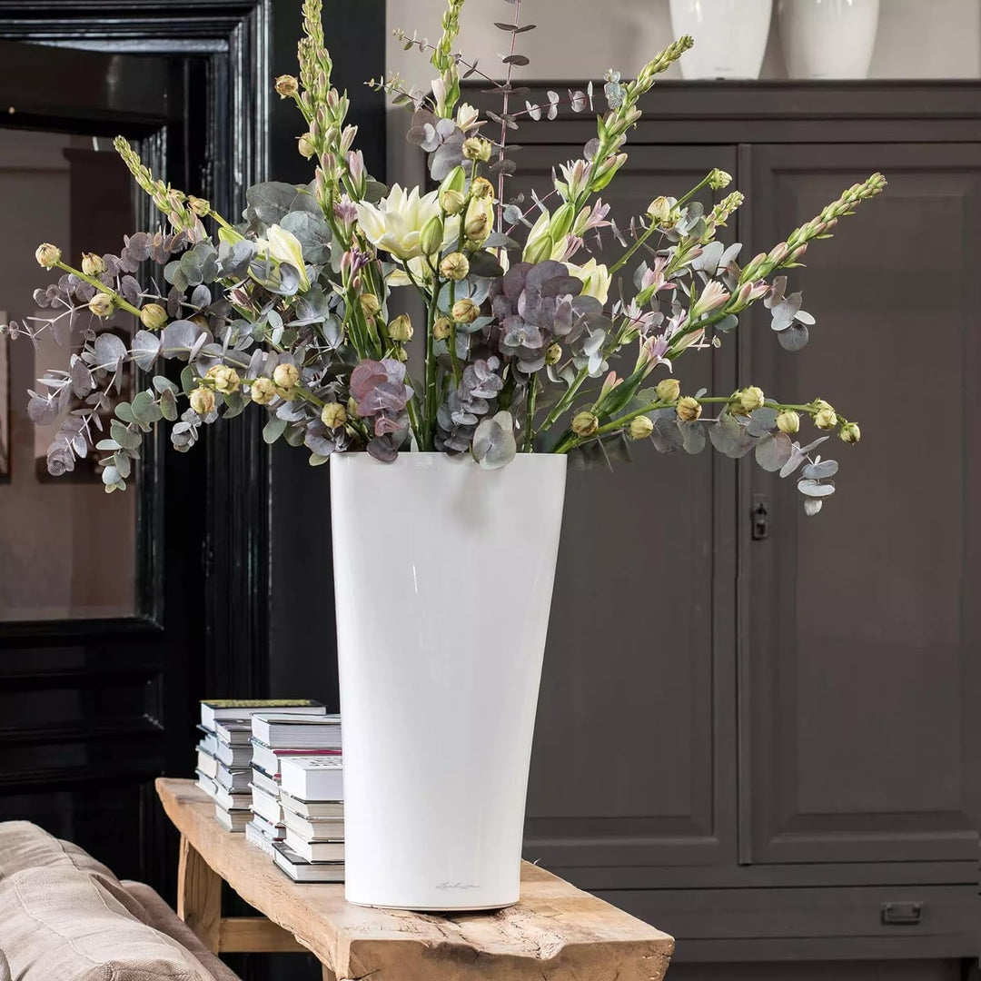 LECHUZA DELTA Premium 30 weiss hochglanz 15500 Weiss Hochglanz 29x29x56.5 cm Single, Weiss Hochglanz