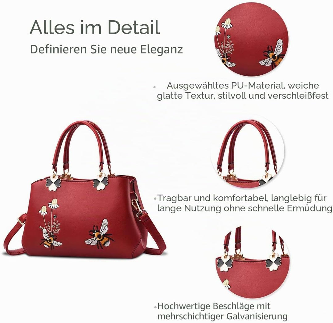 NICOLE&DORIS Handtaschen Damen Mode Schultertasche Geldbörse Retro Umhängetasche Frau Tote Stickerei