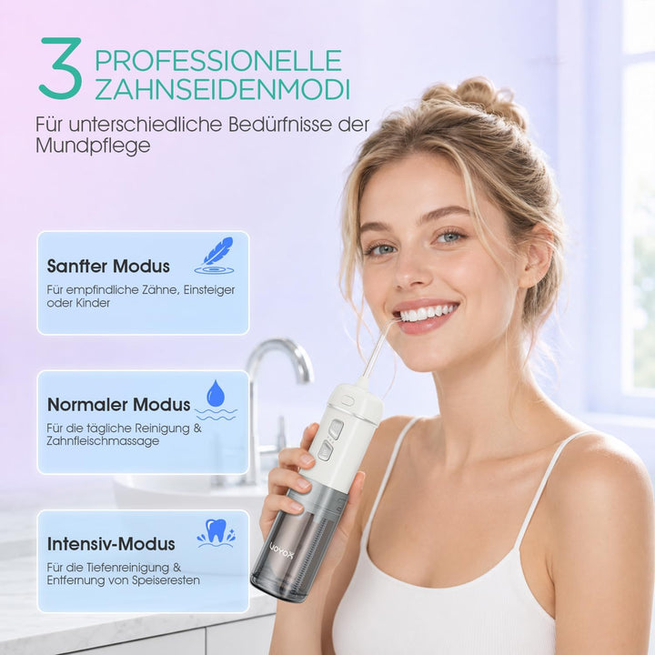 VOYOR-HEALTH Mini Tragbar Munddusche Kabellos, Elektrisch Mundduschen IPX7 Wasserdicht, Wiederauflad