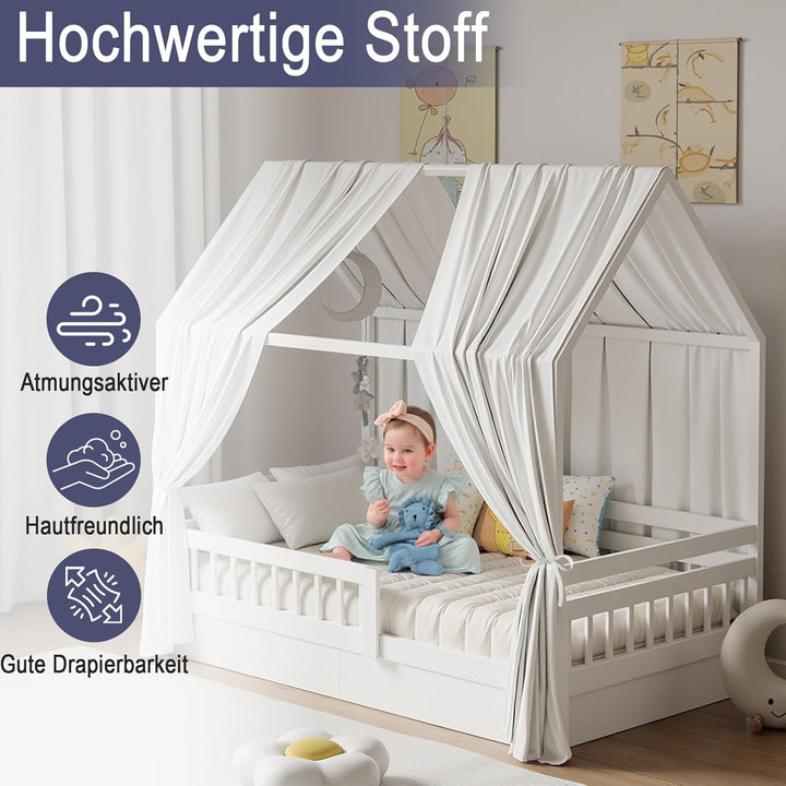 Hausbett Himmel, Betthimmel Hausbett Musselin mit 2 Stück Betthimmel, Stoffhimmel für Hausbetten Mäd