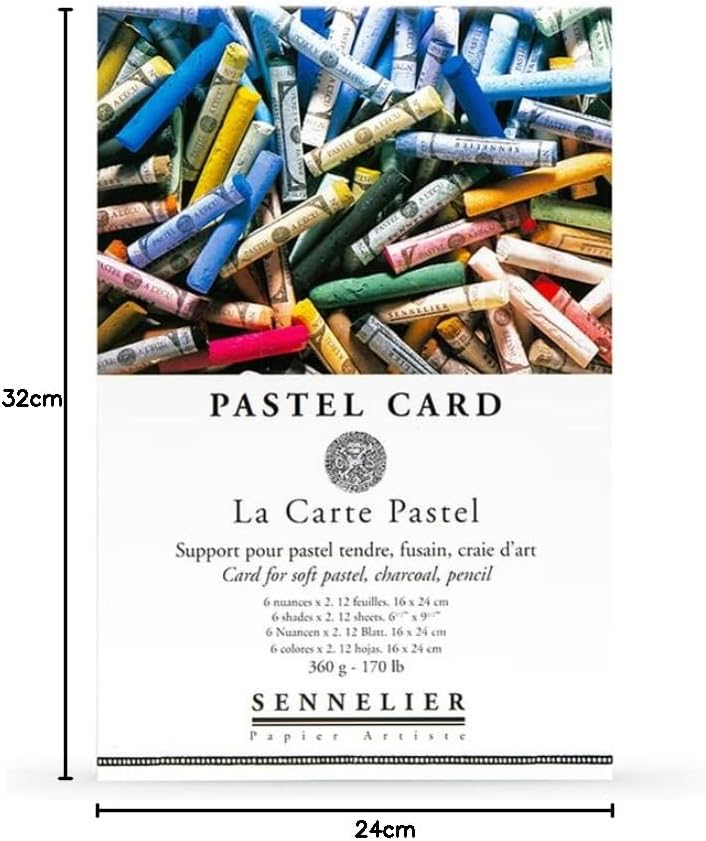 Sennelier Pastell Dry Card (feinkörniges Schleifpapier) Pad 24 x 16 cm, 12 Blatt mit 6 verschiedenen
