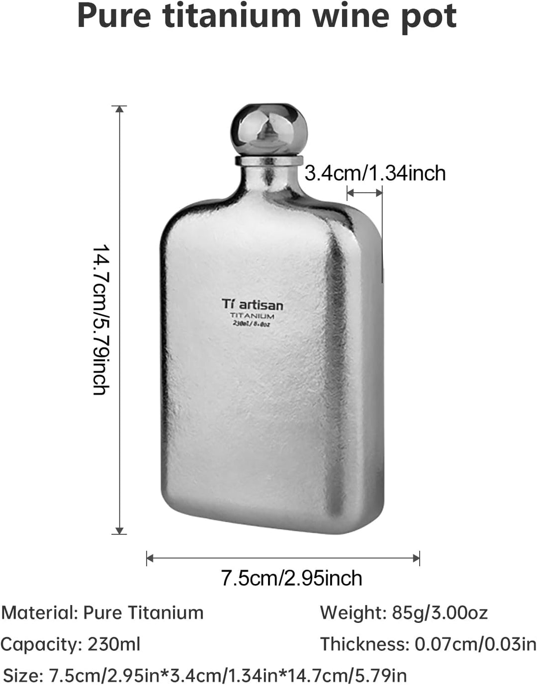 Ti artisan Titan Flachmann mit Trichter Ultraleichte Squre Titanium Hip Flask Whisky Glaskolben für