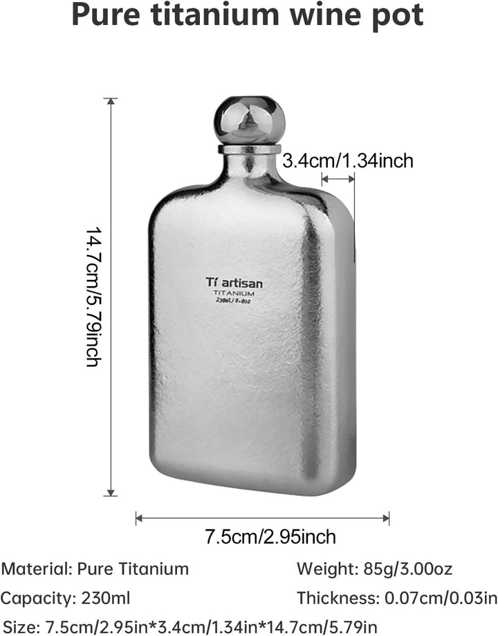 Ti artisan Titan Flachmann mit Trichter Ultraleichte Squre Titanium Hip Flask Whisky Glaskolben für