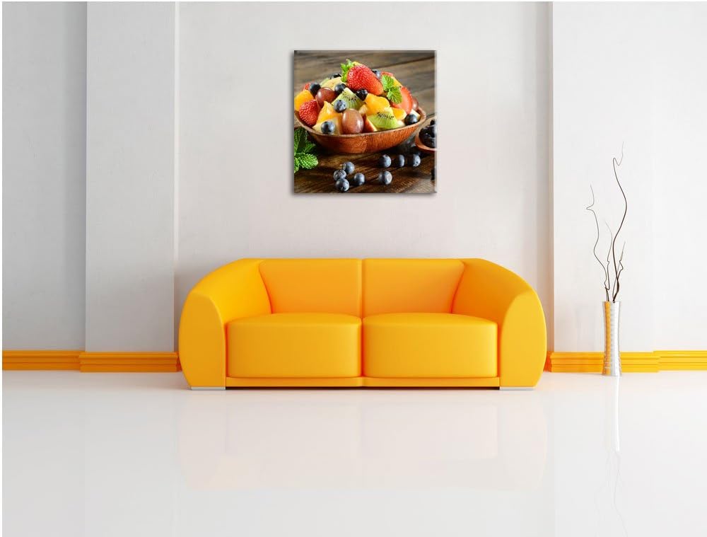 Pixxprint Schale voll mit frischem Obst als Leinwandbild/Grösse: 70x70 cm/Wandbild/Kunstdruck/fertig