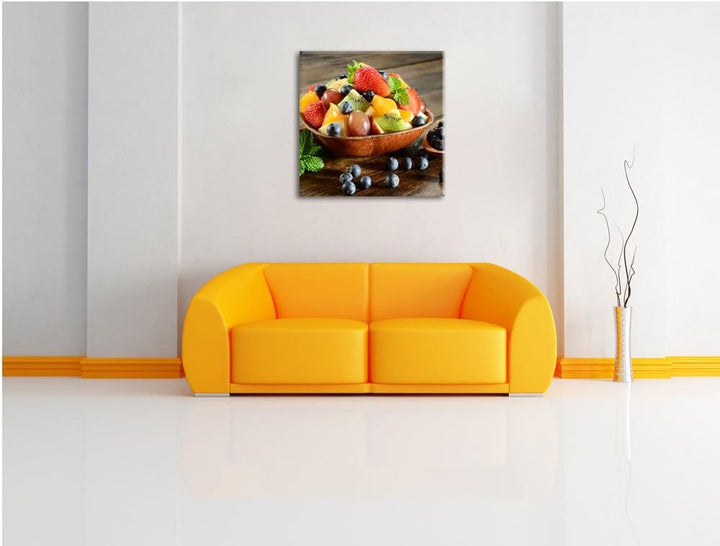 Pixxprint Schale voll mit frischem Obst als Leinwandbild/Grösse: 70x70 cm/Wandbild/Kunstdruck/fertig