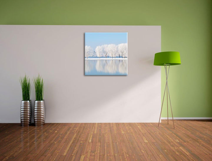 Pixxprint Schneebedeckte Bäume im Winter, Format: 70x70 auf Leinwand, 70x70