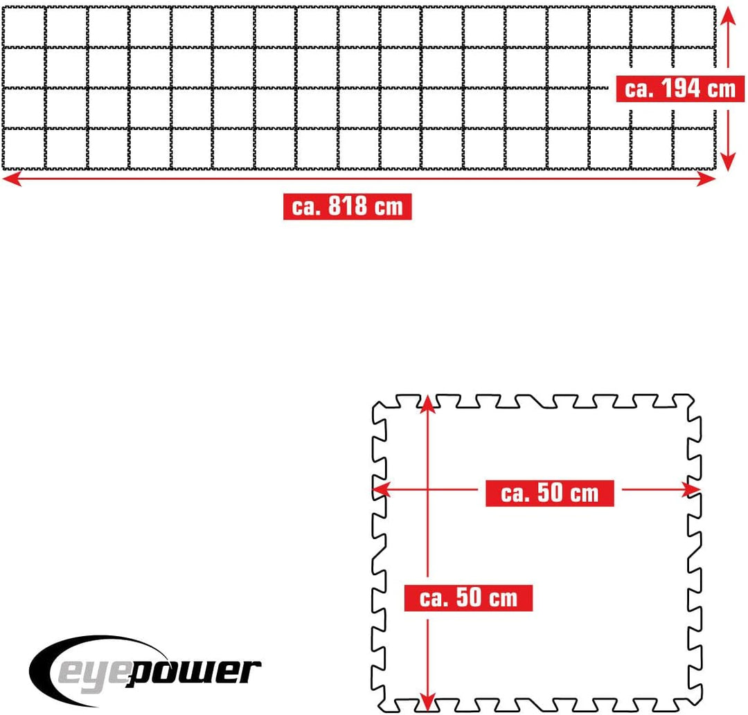 EYEPOWER 15,9 m² Poolunterlage - 68 Eva Matten 50x50 - Outdoor Pool Unterlage - Unterlegmatten Set 1