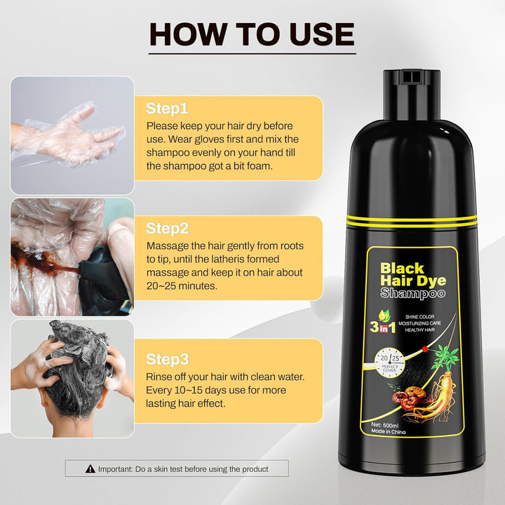 Schwarzes Haarfärbe black hair dye shampoo 3 in 1 Haarfärbe shampoo für Frauen & Männer für graue De