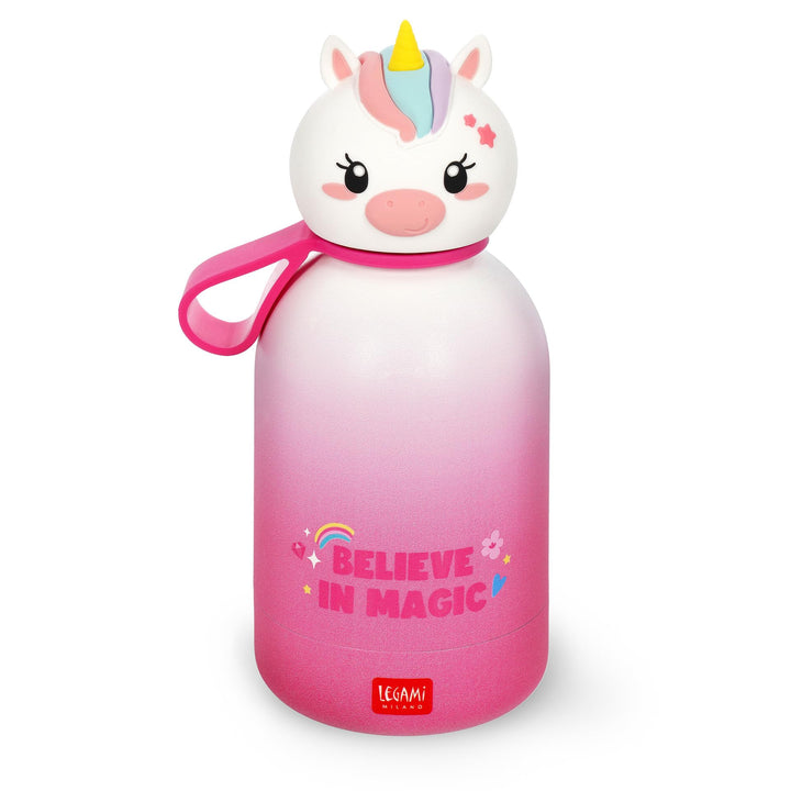 Legami - Hot&Cold BFF Kinder-Wasserflasche, Unicorn,-Motiv, doppellagig aus 18/8 Edelstahl mit luftd