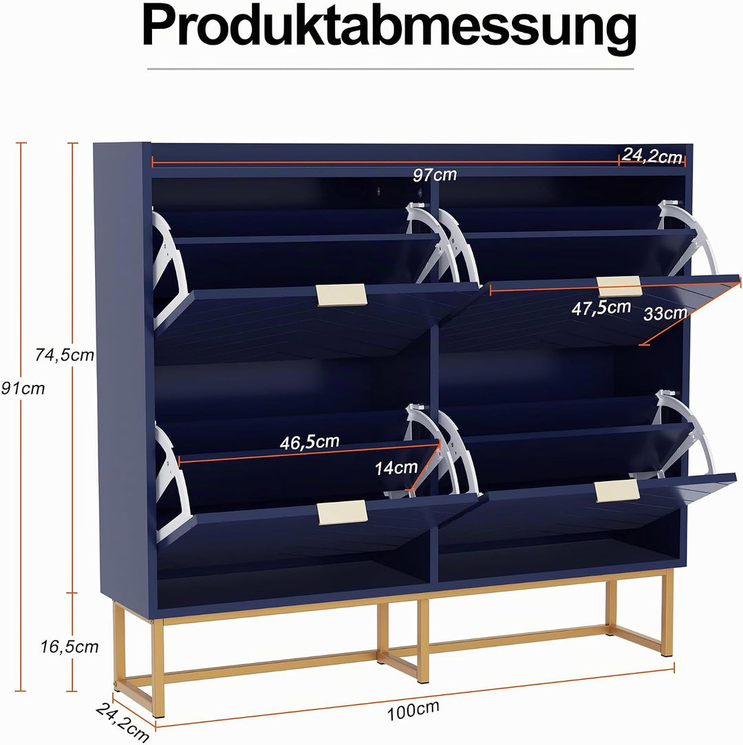 UEV Schuhschrank mit 4 Klappen,100x24x103,5cm,Schuhkipper Schmal,Schuhkommode Flur Wohnzimmer Eingan