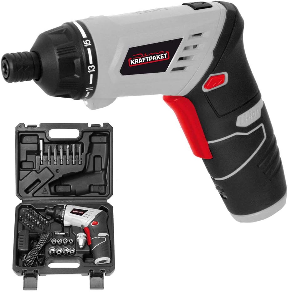 Dino KRAFTPAKET Mini-Akkuschrauber-Set Multiplex 3.6V 5Nm 41-TLG Komplett-Set mit Bohrfutter für als