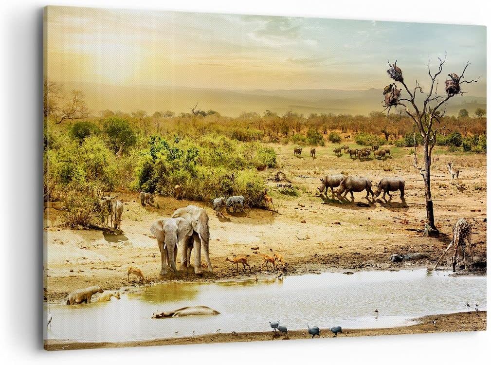 Bilder auf Leinwand 100x70cm Leinwandbild mit Rahmen Safari Tiere Gross Wanddeko Bild Schlafzimmer K