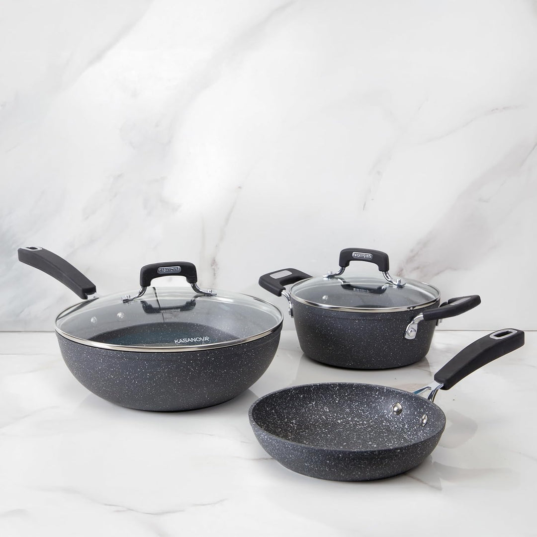 KASANOVA New Petra Dark Topf-Set – Töpfe und Pfannen für Induktion und Backofen bis 180°C, Antihaft-