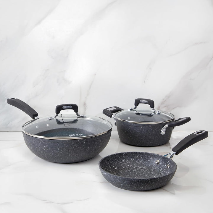 KASANOVA New Petra Dark Topf-Set – Töpfe und Pfannen für Induktion und Backofen bis 180°C, Antihaft-