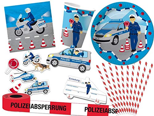 DHK 67-TLG. Partyset Polizei Mottoparty - für 8 Kinder - Partygeschirr und Zubehör