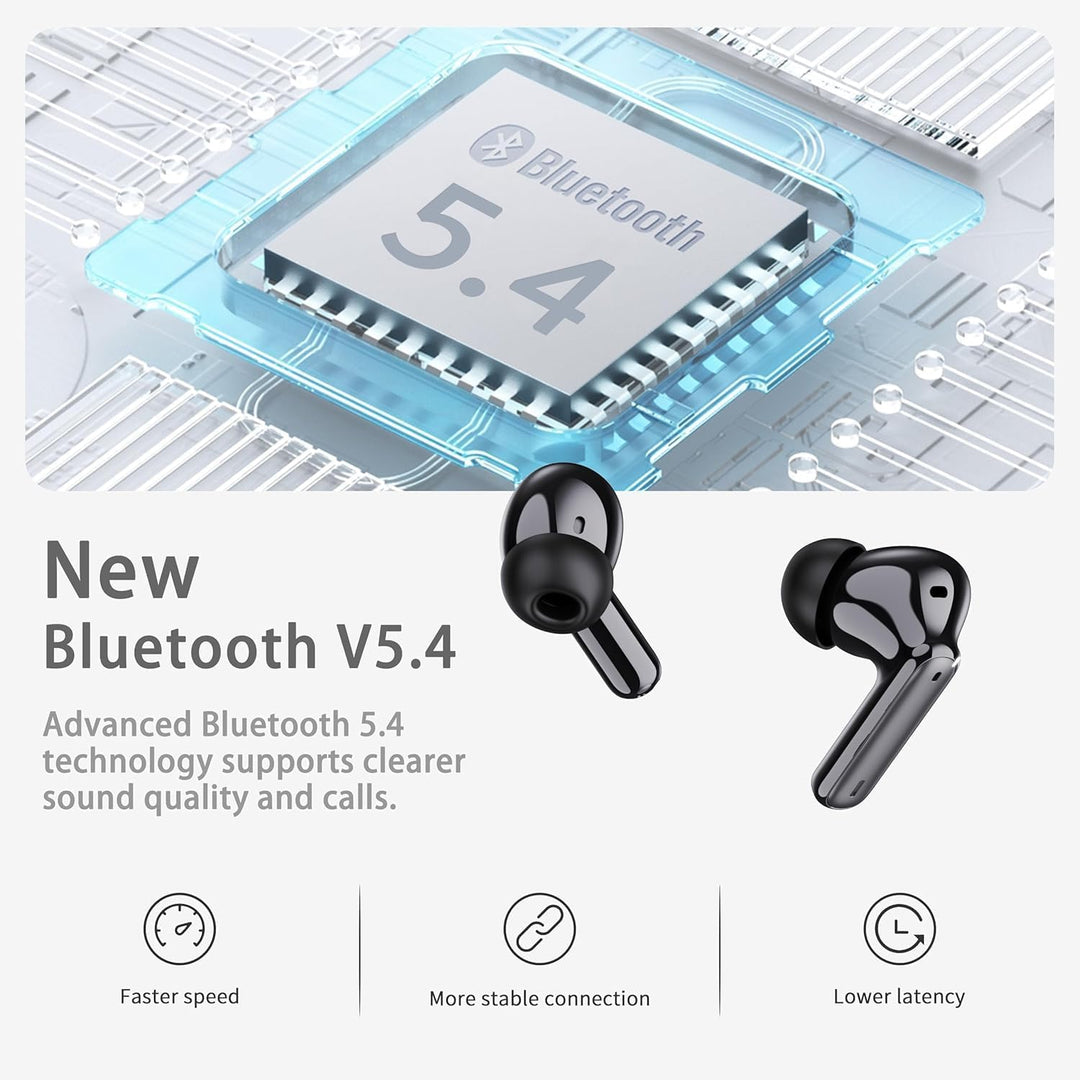 Kabellose Bluetooth Kopfhörer, in ear Kopfhörer Bluetooth 5.4 mit 4 ENC Noise Cancelling Mics, Tiefe