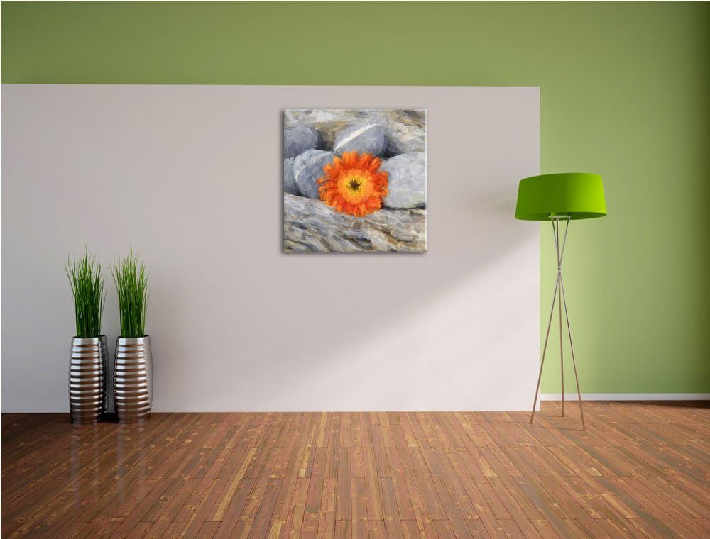Pixxprint kleine Gerbera zwischen Zen Steinen, Format: 70x70 als Leinwandbild, 70x70