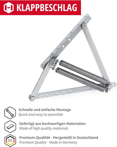 Gedotec Springaufbeschlag Bett-Hochstellstütze Swing-Away | Bettbeschlag längs und quer aufklappbar