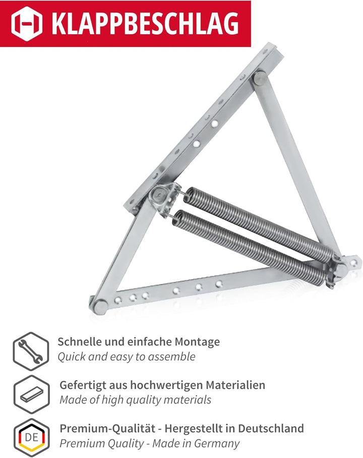 Gedotec Springaufbeschlag Bett-Hochstellstütze Swing-Away | Bettbeschlag längs und quer aufklappbar