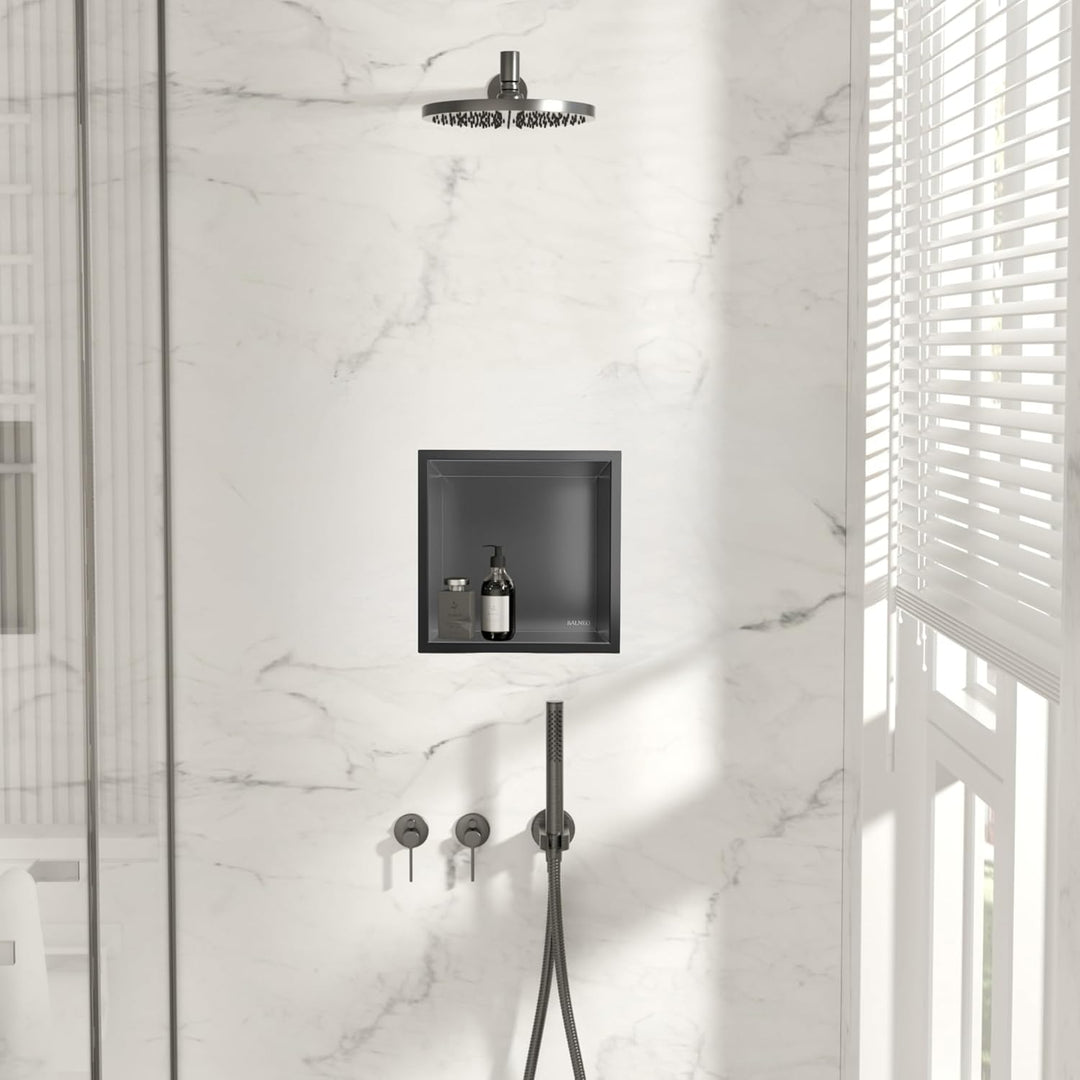 Wandnische Dusche - Wall-Box One Gun Metal - Moderne Duschablage aus Edelstahl - Teflonbeschichtet,