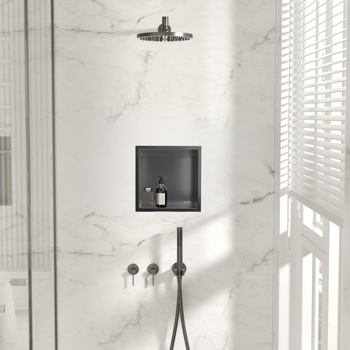 Wandnische Dusche - Wall-Box One Gun Metal - Moderne Duschablage aus Edelstahl - Teflonbeschichtet,