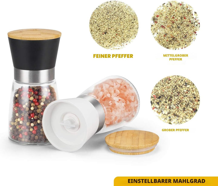 Vucchini Salz und Pfeffermühlen Schwarz Weisses Set, Einfach Nachzufüllen und zu Verwenden, Keramik