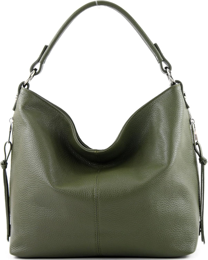 modamoda de Damen Schultertasche, Leder T160 Olivgrün2021, Olivgrün2021