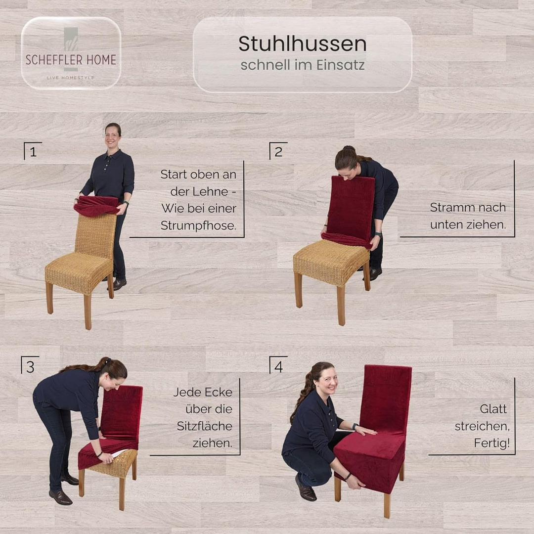 SCHEFFLER-Home Stuhlhussen 6er Set Leon Braun/elastische Wildleder Hussen für Stühle/Robustes Freisc