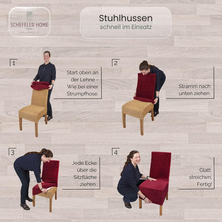 SCHEFFLER-Home Stuhlhussen 4er Set Leon Taupe/elastische Wildleder Hussen für Stühle/Robustes Freisc