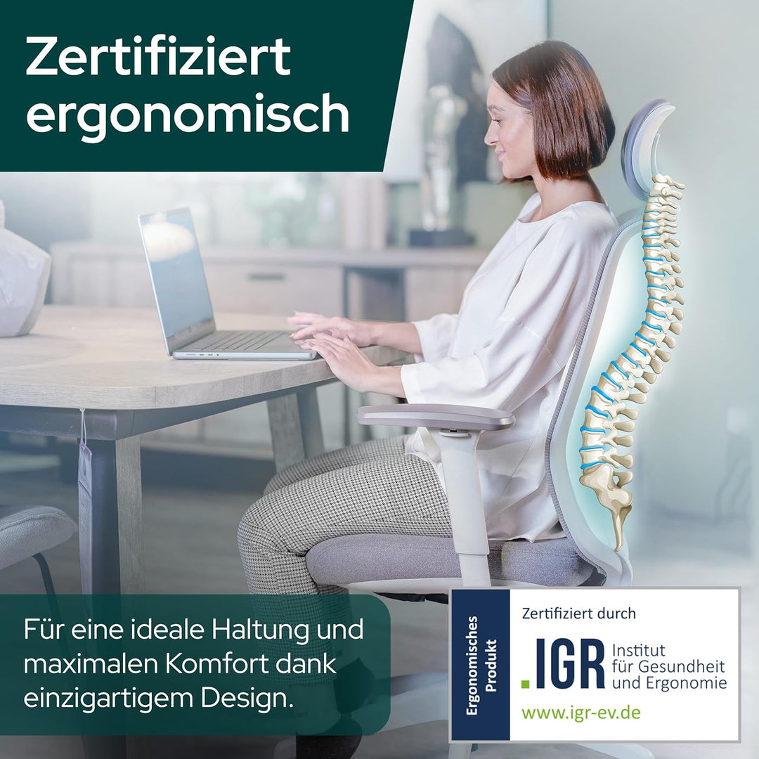 SCHEKKA® Ergonomischer Bürostuhl [verstellbare Lordosenstütze] 3D-Armlehnen | Kopfstütze | Atmungsak