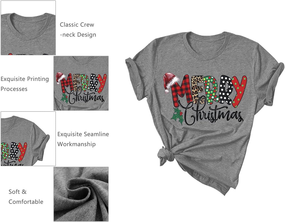 Weihnachtsbaum T-Shirt Für Damen Merry Christmas Bedruckte T-Shirts Kurzarm Holiday Tshirt Oberteile