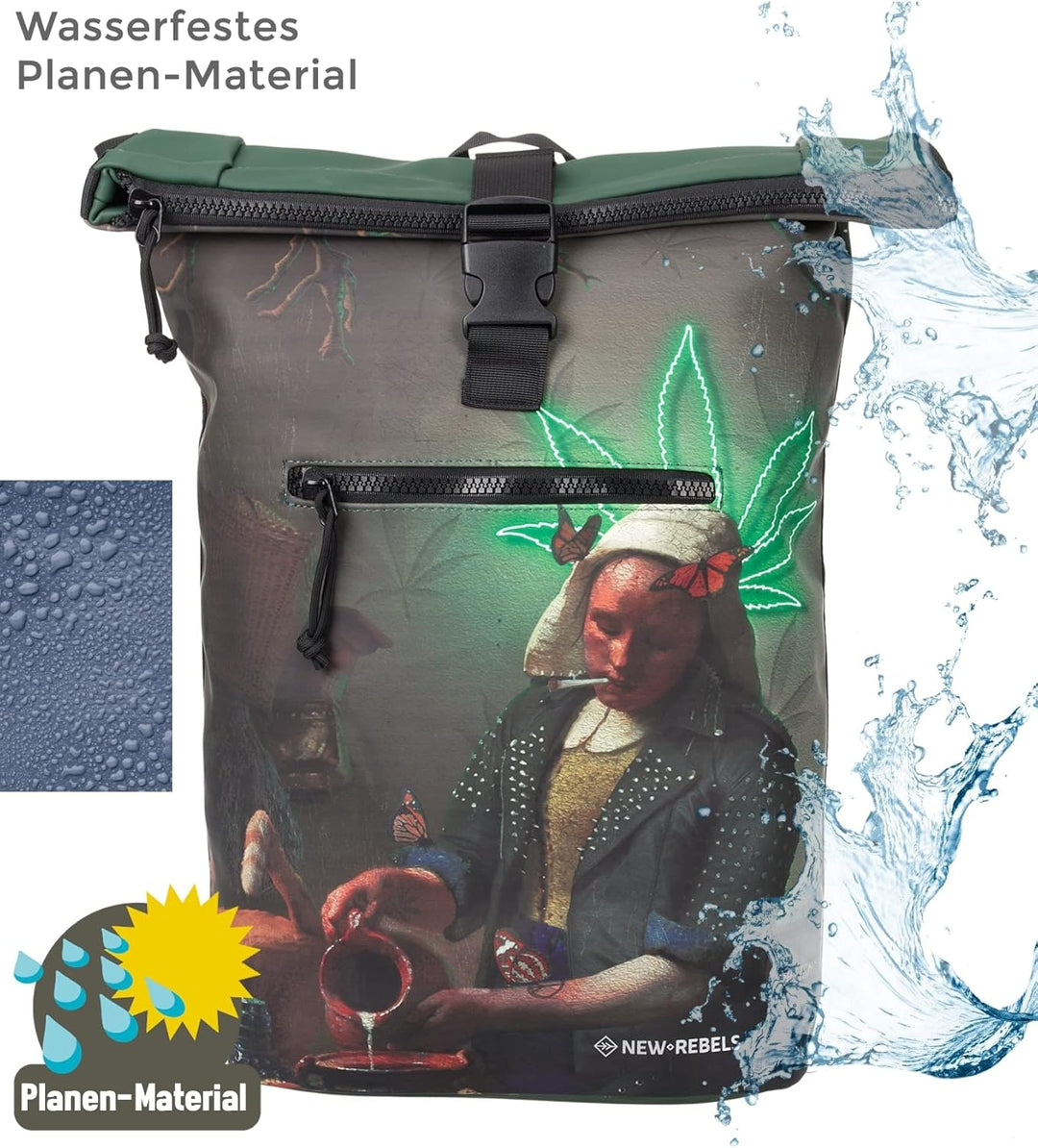 New Rebels Rucksack Plane Time Bag Kurierrucksack Roll-up Fahrradrucksack Sport Fitness + Flasche Ga