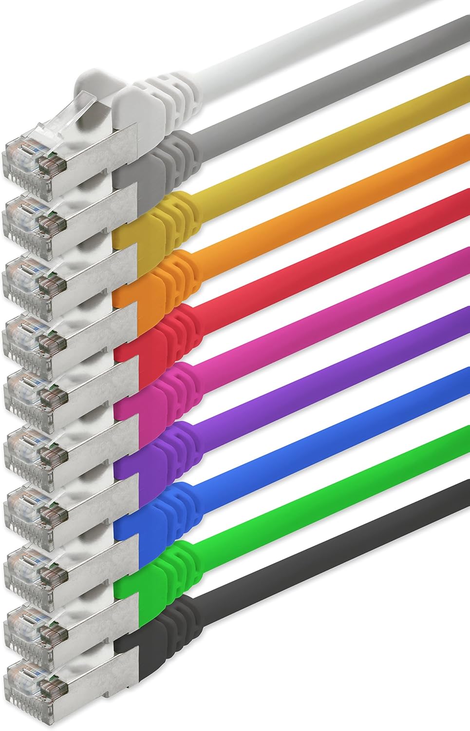 1aTTack CAT5 FTP Netzwerk Patch Kabel mit 2 x RJ45 Stecker Set (10 Farben, 10 Stück) 10m 10m 10 Farb