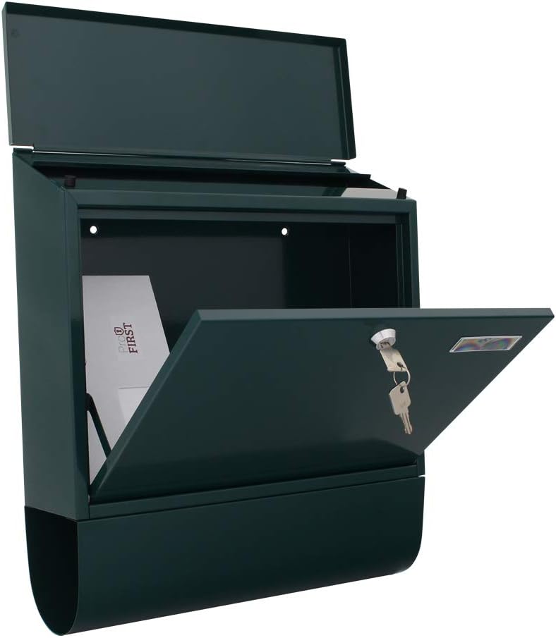 Profirst Mail PM 330 Briefkastenset Stahlblech Grün Zylinderschloss mit 2 Schlüssel Namensschildhalt