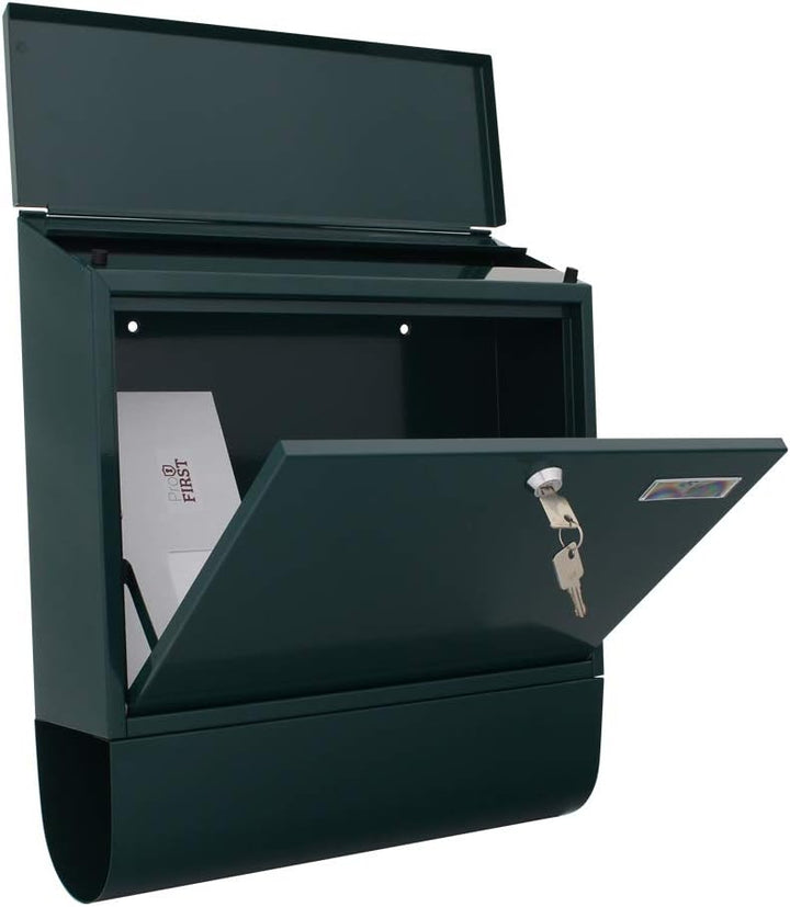 Profirst Mail PM 330 Briefkastenset Stahlblech Grün Zylinderschloss mit 2 Schlüssel Namensschildhalt