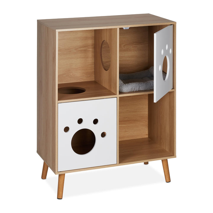 Relaxdays Katzenschrank XXL, 4 Fächer, HBT 96x75x40cm, Katzenkloversteck & Schlafplatz, Katzenkommod