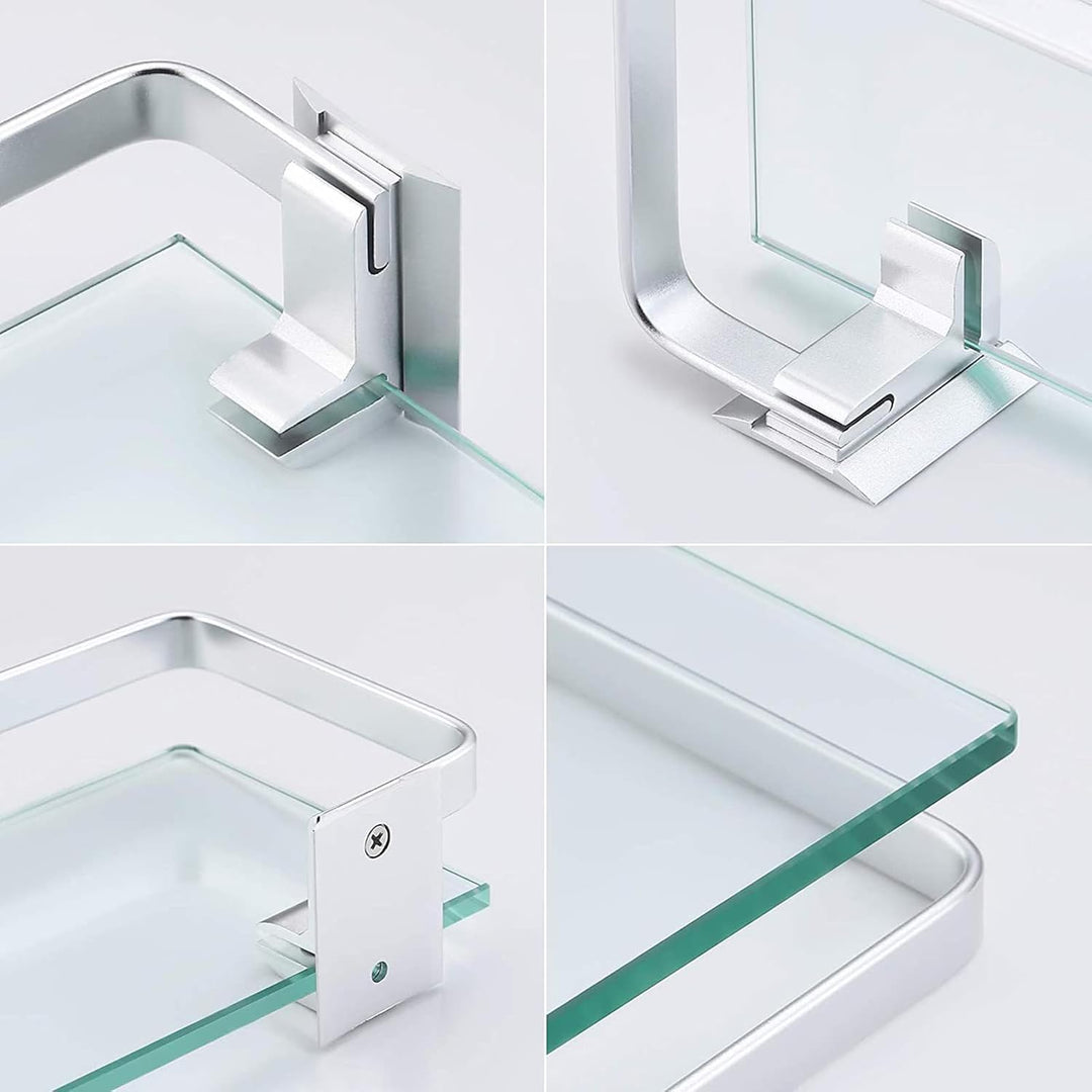 Glas Bad-Regal, 2 Etagen Glasablage Wandregal, Badezimmer Regal Badablage Ablageregal - mit Reling a