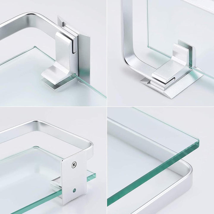 Glas Bad-Regal, 2 Etagen Glasablage Wandregal, Badezimmer Regal Badablage Ablageregal - mit Reling a