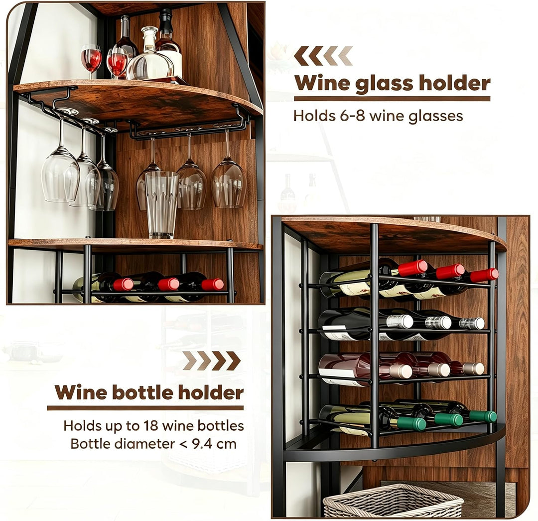 5-stöckiges Eck-Weinregal, stehend Barschrank mit Glashalter and Weinaufbewahrung, industrielles Win