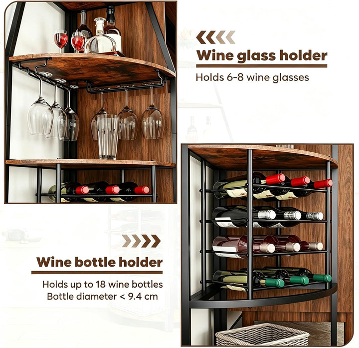 5-stöckiges Eck-Weinregal, stehend Barschrank mit Glashalter and Weinaufbewahrung, industrielles Win